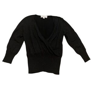 K&Co. Kasper Black Sparkly V-Neck Wrap Sweater Top Y2K Retro Shimmer Medium